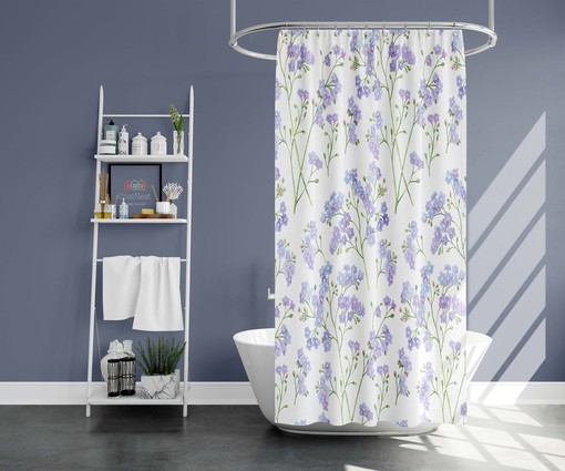 Purple Watercolor Floral Shower Curtain, Customizable Size, Botanical Garden Print - Image 2