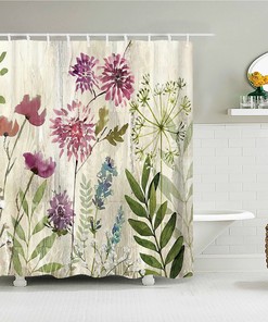 Purple Watercolor Floral Shower Curtain | Dandelion Chrysanthemum Fabric Curtain | Minimalist Bathroom Decor