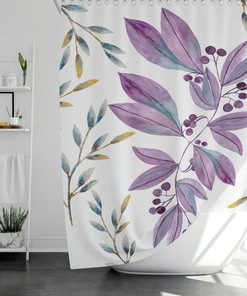 Purple Watercolor Flowers Vintage Bathroom Shower Curtain for Contemporary Farmhouse Decor
