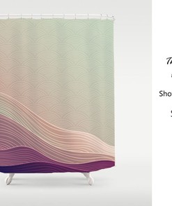 Purple Wave Hill Mountain Lineart Shower Curtain | Customizable | Bathroom Decor + Quotes