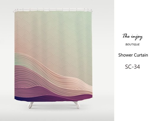 Purple Wave Hill Mountain Lineart Shower Curtain | Customizable | Bathroom Decor + Quotes