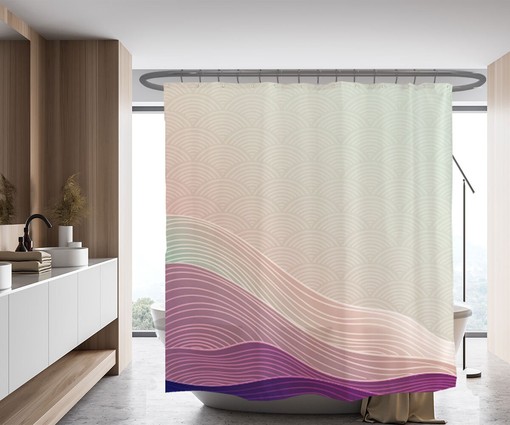 Purple Wave Hill Mountain Lineart Shower Curtain | Customizable | Bathroom Decor + Quotes - Image 2