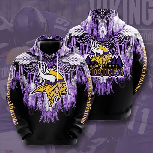 Quality Men's 3D Graphic Hoodie with Zippers - Minnesota Vikings