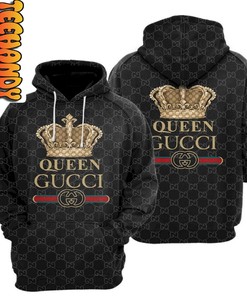 Queen Gucci Luxurious Brand All Over Print 3D Hoodie with Queen and Gucci Logo and Design