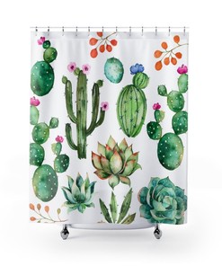 Quirky Cactus Shower Curtain - Succulent Bath Curtain for a Cute Farmhouse Touch
