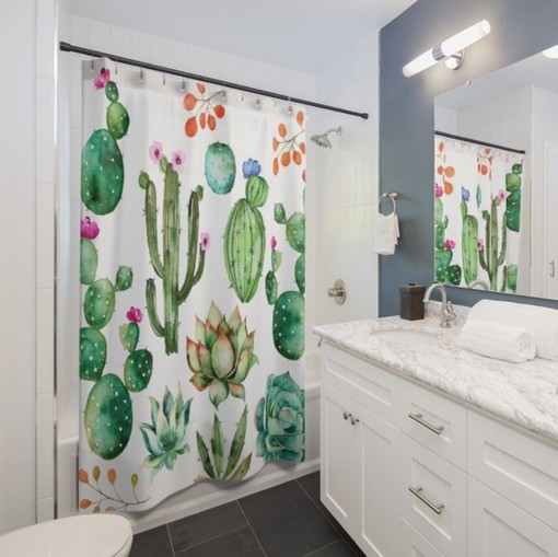 Quirky Cactus Shower Curtain - Succulent Bath Curtain for a Cute Farmhouse Touch - Image 2