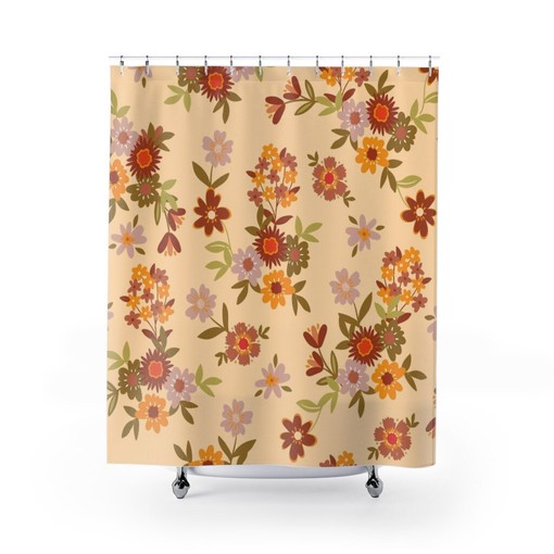 Quirky Retro Boho Flowers Shower Curtain - Groovy 60's 70's Hippie Bathroom Accessory - Image 2