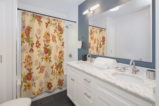 Quirky Retro Boho Flowers Shower Curtain - Groovy 60's 70's Hippie Bathroom Accessory - Image 3