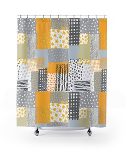 Quirky Retro Flowers and Patchwork Design Retro Shower Curtain for a Unique and Retro Look