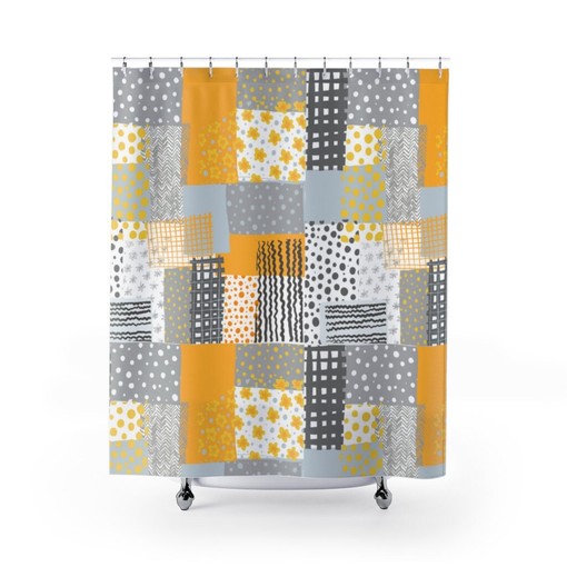 Quirky Retro Flowers and Patchwork Design Retro Shower Curtain for a Unique and Retro Look