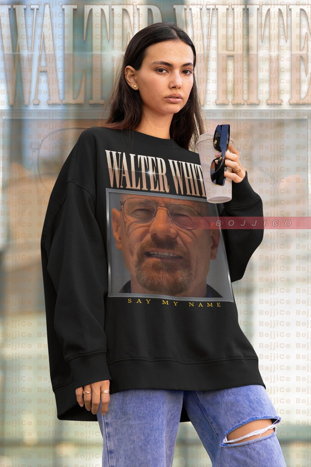 Quotes Movie Shirts: WALTER WHITE Say My Name Sweatshirt with Vintage Heisenberg and Jesse Pinkman