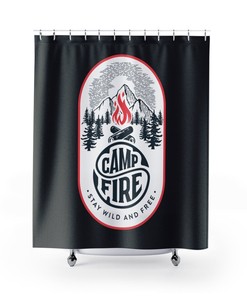 RV Camper Trailer Camping Cabin Print Shower Curtain for Nature-Inspired Bathroom Decor