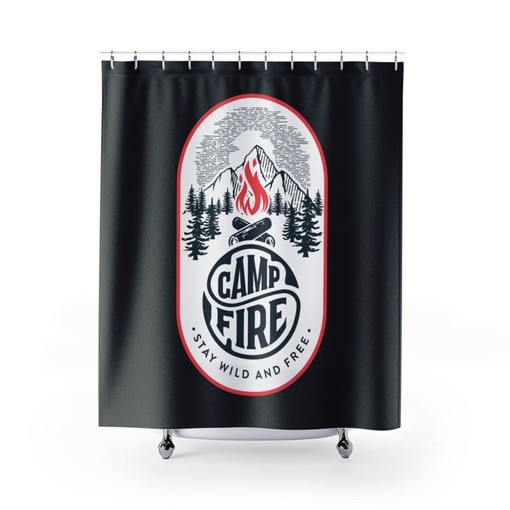 RV Camper Trailer Camping Cabin Print Shower Curtain for Nature-Inspired Bathroom Decor