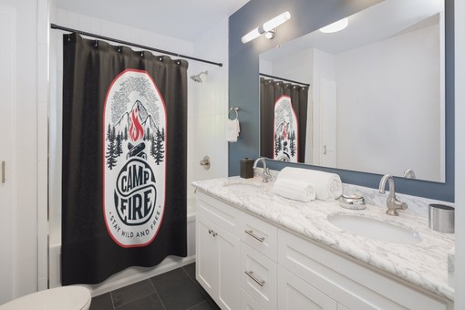 RV Camper Trailer Camping Cabin Print Shower Curtain for Nature-Inspired Bathroom Decor - Image 2