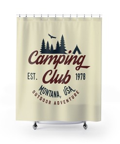 RV Camper Trailer Camping Club Print Shower Curtain for Travel Bathroom Decor