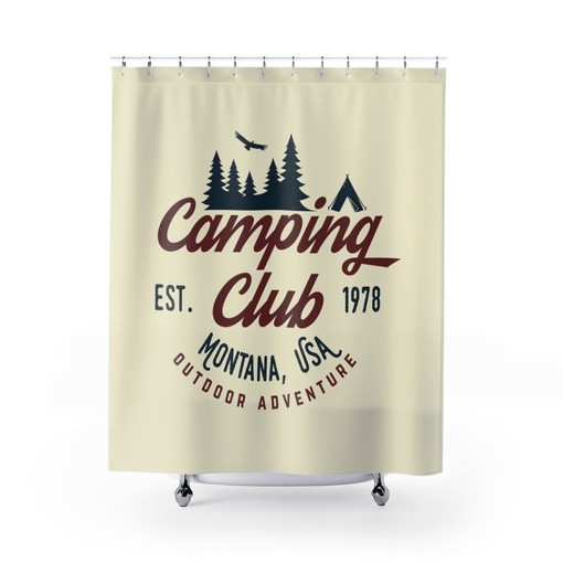 RV Camper Trailer Camping Club Print Shower Curtain for Travel Bathroom Decor
