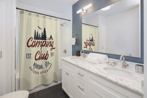 RV Camper Trailer Camping Club Print Shower Curtain for Travel Bathroom Decor - Image 2