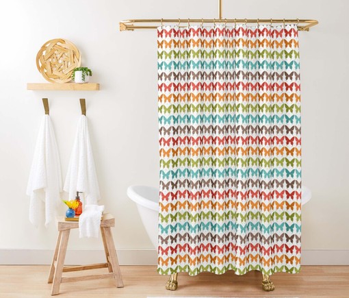 Rainbow Butterfly Luxury Shower Curtain | Colorful Pattern Fabric Bathroom Curtain and Mat