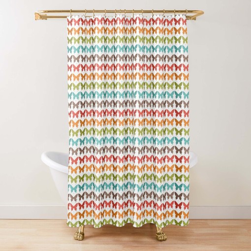 Rainbow Butterfly Luxury Shower Curtain | Colorful Pattern Fabric Bathroom Curtain and Mat - Image 2