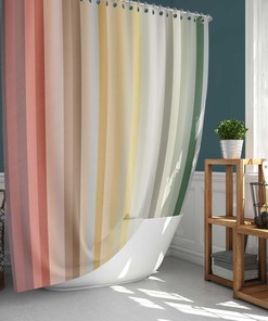 Rainbow Retro Shower Curtain, Mid-century Vintage Graphic Fabric Bathroom Curtain & Mat, Unique Tub Accessory