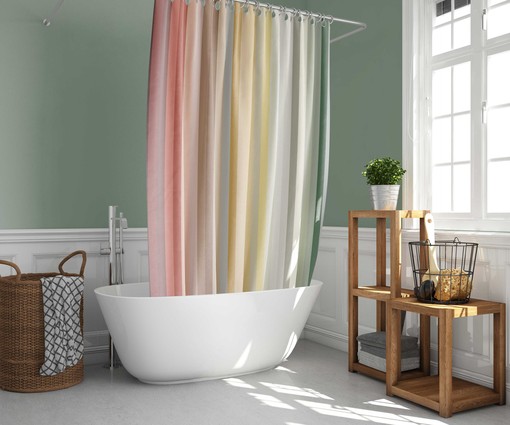 Rainbow Retro Shower Curtain, Mid-century Vintage Graphic Fabric Bathroom Curtain & Mat, Unique Tub Accessory - Image 2