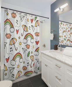 Rainbow Umbrella Cute Shower Curtain - Add a Pop of Color to Your Bath