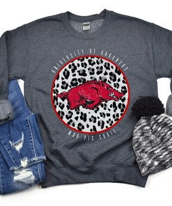Razorback Crewneck For Women - Leopard Arkansas Sweatshirt Fashionable Razorback
