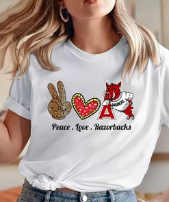 Razorbacks Fan Gift - Peace Love Razorback Shirt, Football T-Shirt, NCAA Shirts for Women