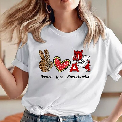 Razorbacks Fan Gift - Peace Love Razorback Shirt, Football T-Shirt, NCAA Shirts for Women