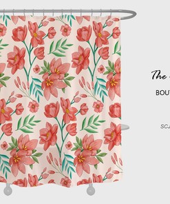 Red Boho Floral Flowers Shower Curtain with Customizable Sizes, Perfect for a Bold and Bright Boho Style