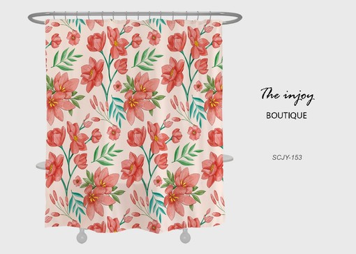 Red Boho Floral Flowers Shower Curtain with Customizable Sizes, Perfect for a Bold and Bright Boho Style