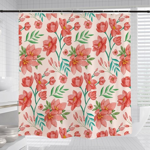 Red Boho Floral Flowers Shower Curtain with Customizable Sizes, Perfect for a Bold and Bright Boho Style - Image 3