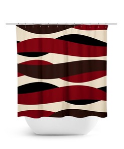 Red Brown Tan Abstract Wave Shower Curtain for Rustic Decor