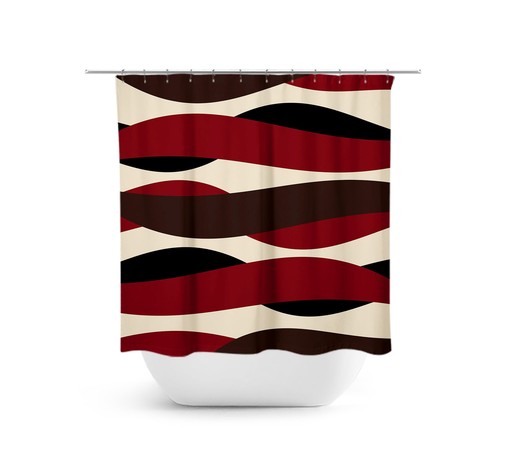 Red Brown Tan Abstract Wave Shower Curtain for Rustic Decor