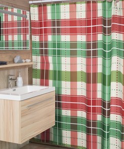 Red Buffalo Plaid Christmas Shower Curtain, Retro Festive Bathroom Decor