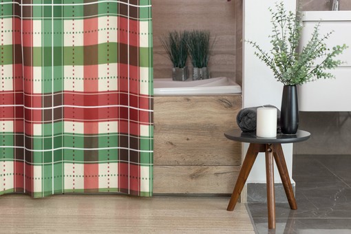 Red Buffalo Plaid Christmas Shower Curtain, Retro Festive Bathroom Decor - Image 4