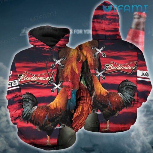 Red Chicken Stitches Budweiser All Over Print Hoodie for Men - Beer Lovers Gift