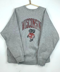 Red Crewneck Wisconsin Badgers Sweatshirt - Vintage Style NCAA Apparel with retro ncaa shirts