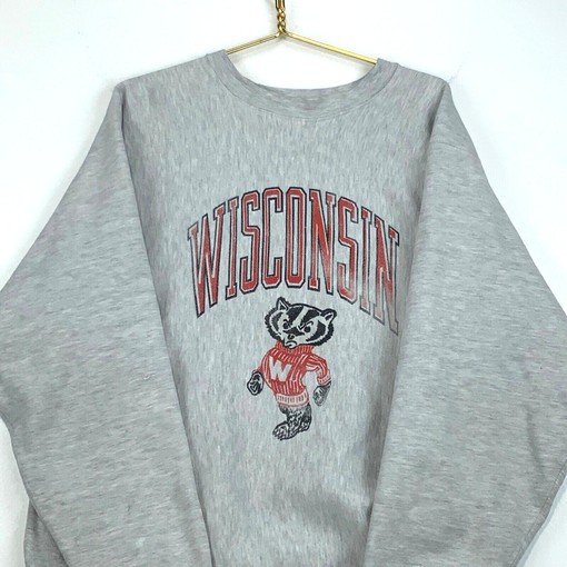 Red Crewneck Wisconsin Badgers Sweatshirt - Vintage Style NCAA Apparel with retro ncaa shirts - Image 2