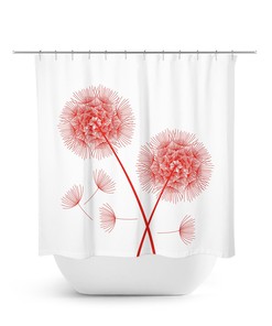 Red Dandelion Shower Curtain - Stunning Farmhouse Flower Bath Curtain with Quotes for Bathroom Decor