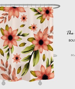 Red Floral Shower Curtain for Bathroom, Customizable Size, Plant Home Decor