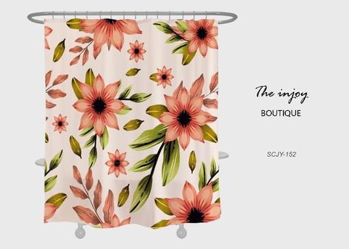 Red Floral Shower Curtain for Bathroom, Customizable Size, Plant Home Decor