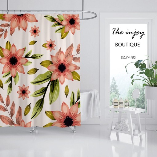 Red Floral Shower Curtain for Bathroom, Customizable Size, Plant Home Decor - Image 2