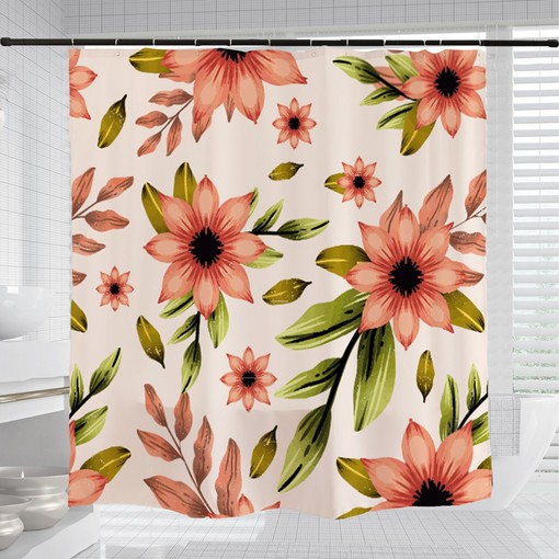 Red Floral Shower Curtain for Bathroom, Customizable Size, Plant Home Decor - Image 3