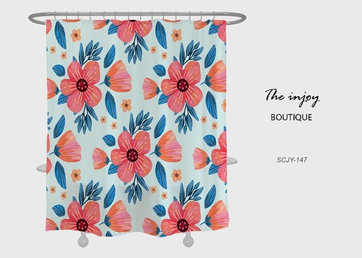 Red Flower Shower Curtain for Bathroom, Customizable Size, Plant Home Decor