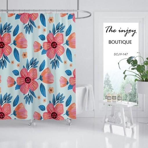 Red Flower Shower Curtain for Bathroom, Customizable Size, Plant Home Decor - Image 2