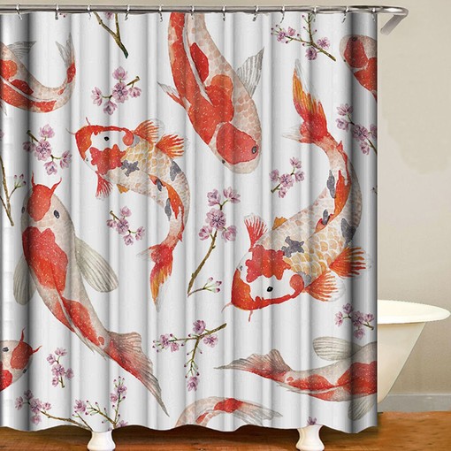 Red Koi Fish Art Shower Curtain | Classic South Asian Design | Bathroom Curtain | Home Bath Set Decor