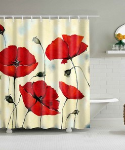 Red Poppy Floral Shower Curtain, Customizable Size, Beautiful Spring Garden Fabric Bath Curtain