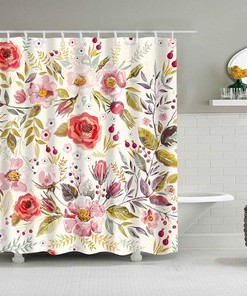 Red Roses Shower Curtain, Customizable Size, Pink Floral Fabric Bathroom Curtain