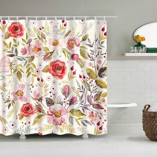 Red Roses Shower Curtain, Customizable Size, Pink Floral Fabric Bathroom Curtain